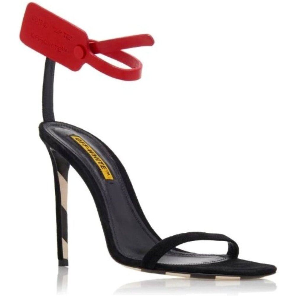 OFF-WHITE C/O VIRGIL ABLOH RED ANKLE ZIP-TIE STRAP BLACK HEEL SANDAL SIZE 7 NIB - Picture 4 of 14